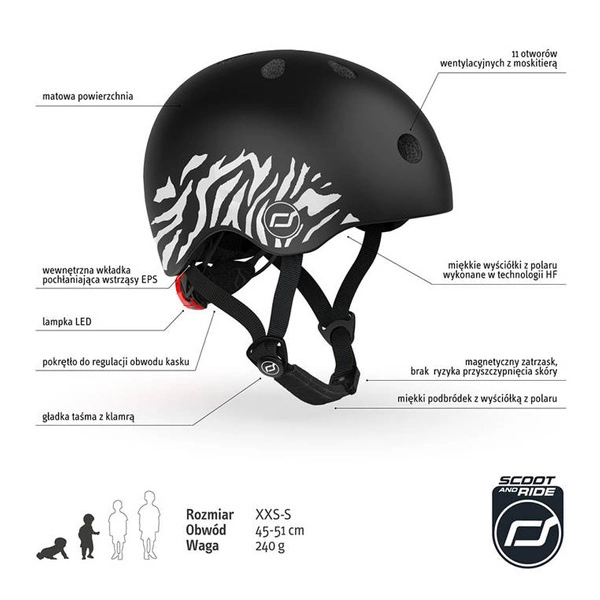 SCOOT AND RIDE KASK XXS-S dla dzieci regulacja LED