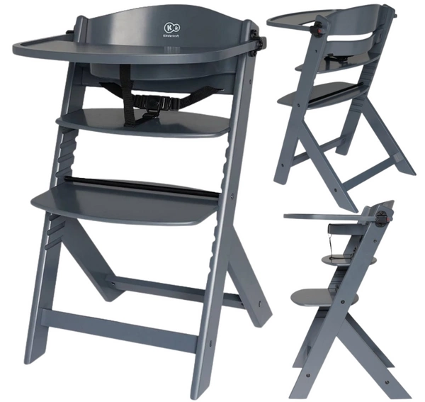 Kinderkraft ENOCK Krzesełko do karmienia drewniane grey