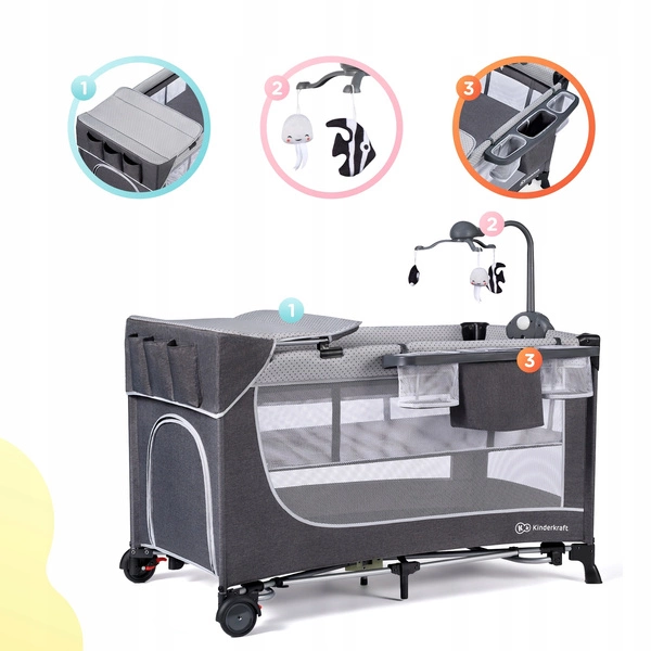 Kinderkraft LEODY Łóżeczko turystyczne dwupoziomowe składane + AKCESORIA