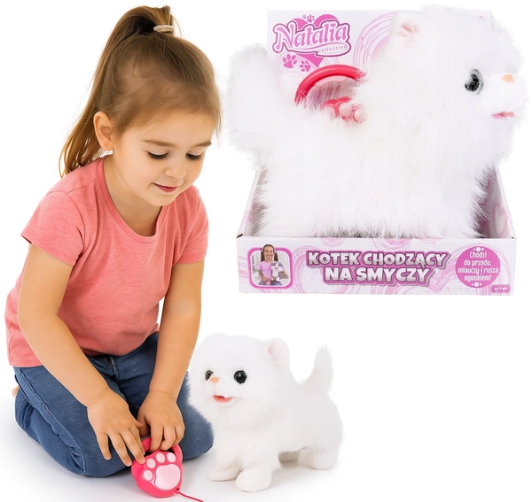 NATALIA Kot kotek Chodzący na smyczy Interaktywny biały