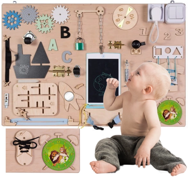 Drewniana Tablica Manipulacyjna edukacyjna XXL