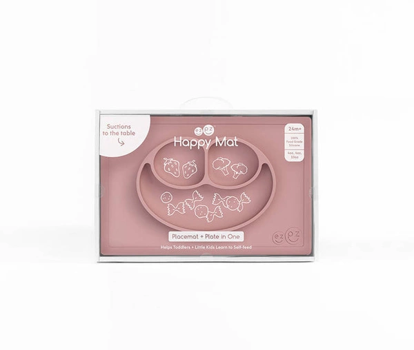 EZPZ - Silikonowy talerzyk z podkładką 2w1 Happy Mat pastelowy róż