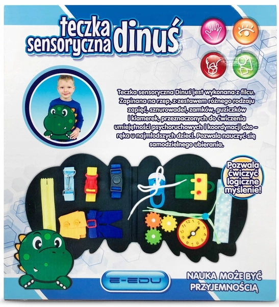 Zestaw naukowy teczka sensoryczna torba MONTESSORI teczka dinuś dinozaur 3+