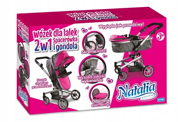 NATALIA Wózek dla lalek 2w1 spacerówka gondola