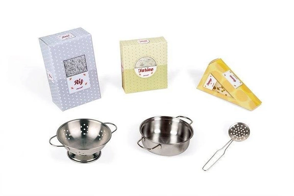 Janod - Duża drewniana kuchnia z dźwiękiem, światłem LED i 6 akcesoriami Mozaika 3-8 lat