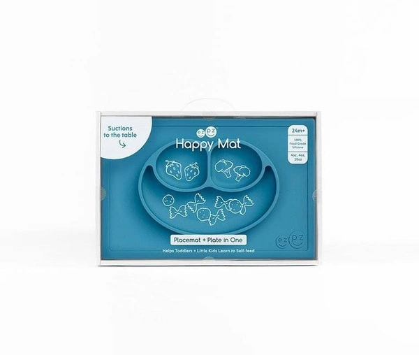 EZPZ - Silikonowy talerzyk z podkładką 2w1 Happy Mat niebieski