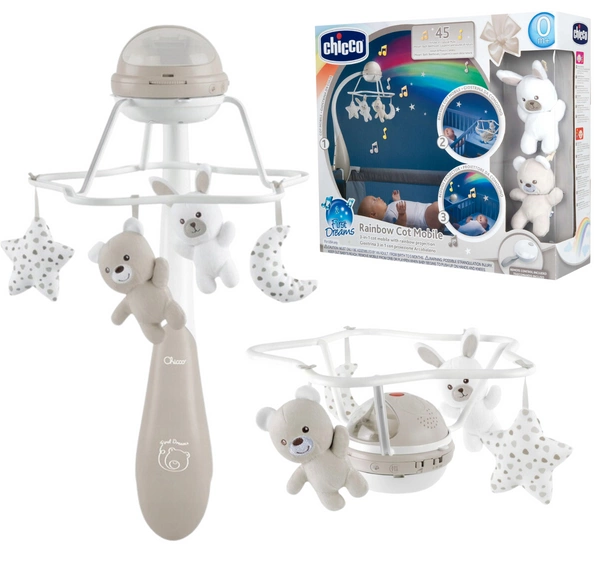 CHICCO GRAJĄCA karuzela do łóżeczka POZYTYWKA RAINBOW 3W1