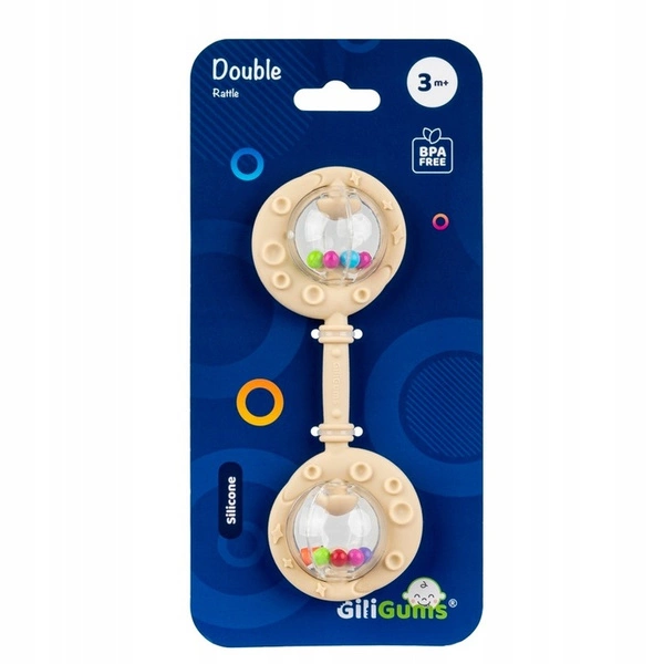 Grzechotka Gryzak podwójny silikonowy, beżowa, dla dzieci 3 m+, Giligums