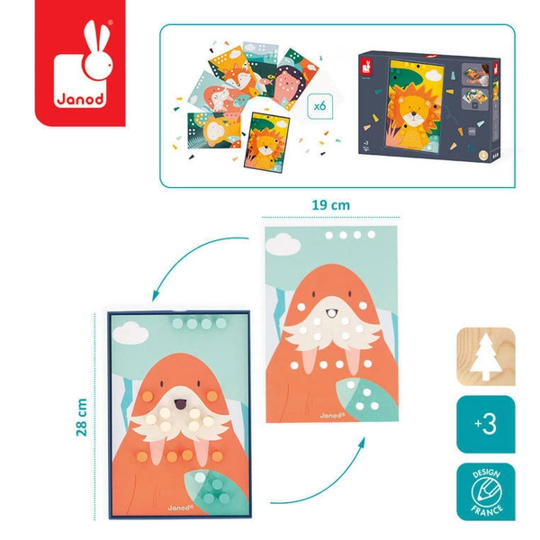 Janod - Układanka drewniana mozaika Zwierzątka 3+