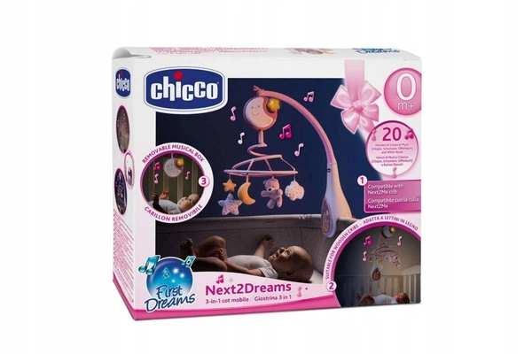 CHICCO Next2Dreams Next2Me karuzela na łóżeczko lampka szum różowa
