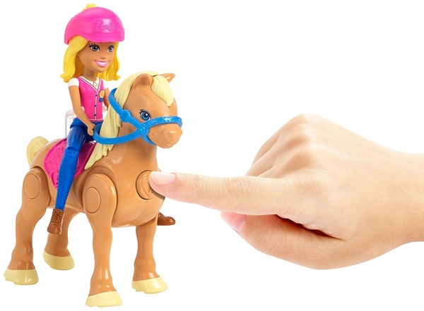 BARBIE ON THE GO WYŚCIG KUCYKÓW KOŃ FHV66 + LALKA