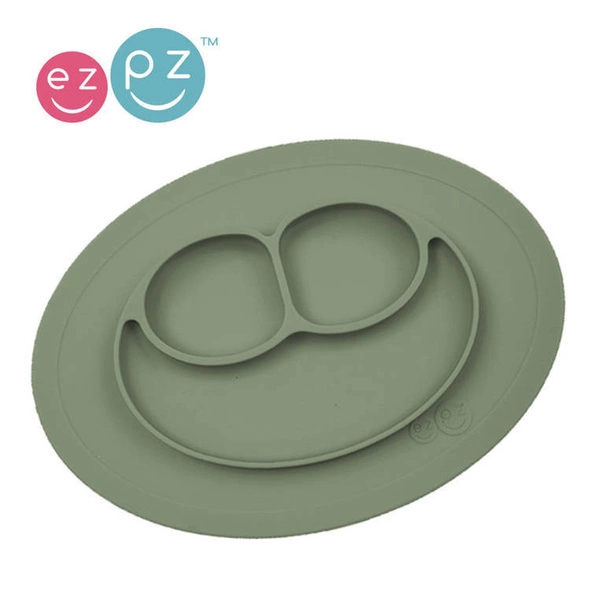 EZPZ - Silikonowy talerzyk z podkładką mały 2w1 Mini Mat oliwkowy