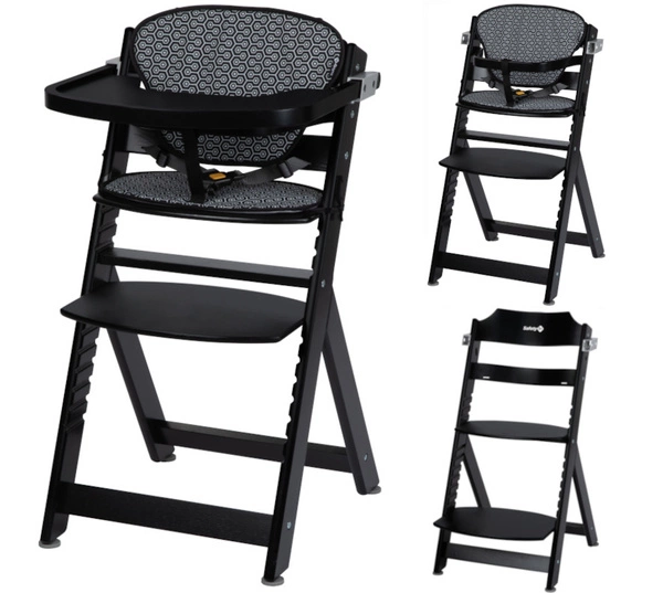 Bebe Confort TIMBA KRZESEŁKO DO KARMIENIA DREWNIANE Deep Black z wkładką Geometric