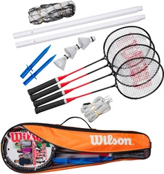 WILSON Badminton Zestaw dla 4 osób: Siatka Słupki 4 Rakietki