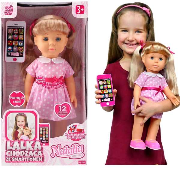 Natalia ze smartfonem lalka chodząca chodzi śpiewa