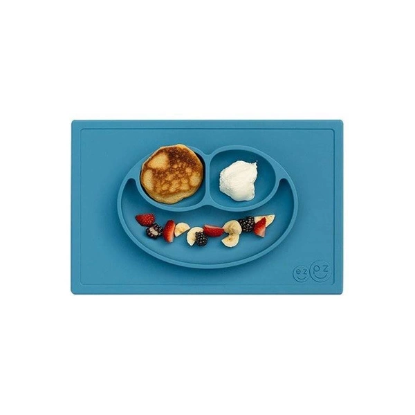 EZPZ - Silikonowy talerzyk z podkładką 2w1 Happy Mat niebieski