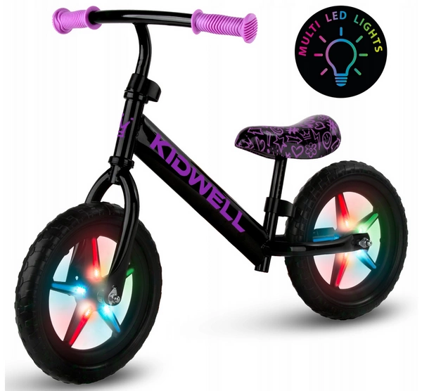 Kidwell Rebel LED Rowerek biegowy świecące koła LEKKI REGULOWANY do 25 kg