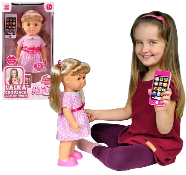 Natalia ze smartfonem lalka chodząca chodzi śpiewa
