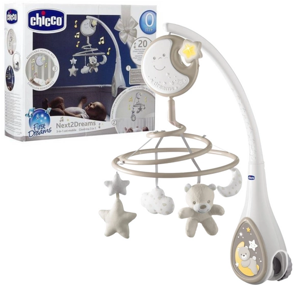CHICCO Next2Dreams Next2Me karuzela na łóżeczko lampka szum beżowa