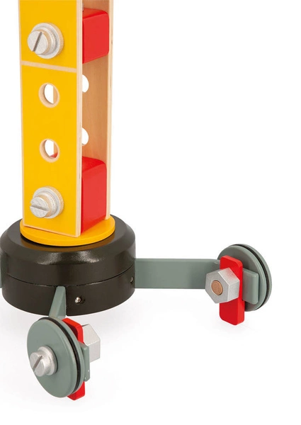 Janod - Duży drewniany dźwig do składania z narzędziami 3+