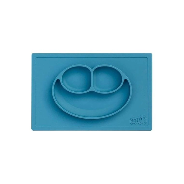 EZPZ - Silikonowy talerzyk z podkładką 2w1 Happy Mat niebieski