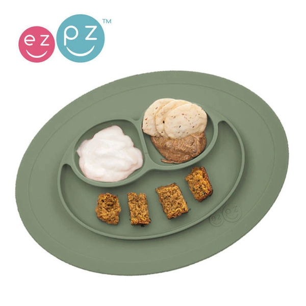 EZPZ - Silikonowy talerzyk z podkładką mały 2w1 Mini Mat oliwkowy