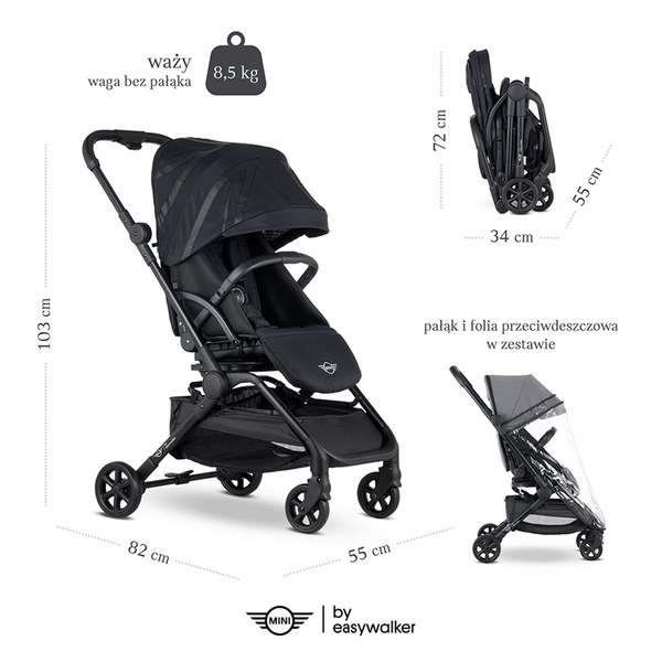 Wózek MINI by Easywalker Buggy TURN 360° Black obrotowy