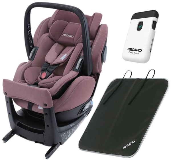RECARO Salia ELITE Fotelik Samochodowy Obrotowy + nosidło Pale Rose + Easy Tech Alarm do fotelika + Mata ochronna pod fotelik