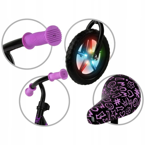 Kidwell Rebel LED Rowerek biegowy świecące koła LEKKI REGULOWANY do 25 kg