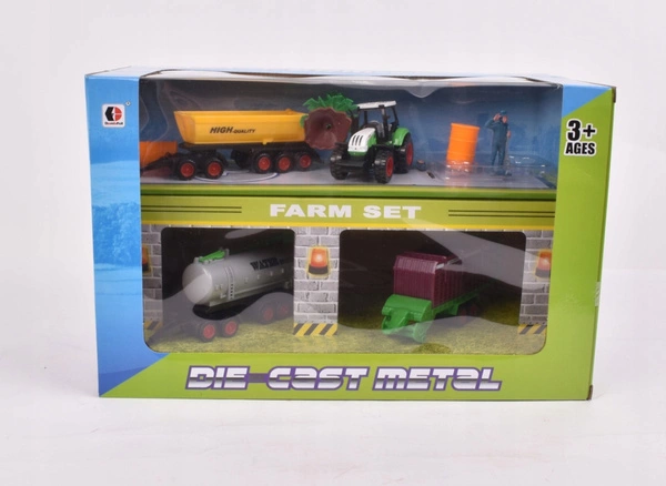 ZESTAW FARMA TRAKTOR METAL+ PRZYCZEPY W GARAŻU