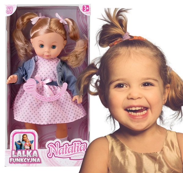 LALKA NATALIA długie włosy interaktywna mówi po polsku 39 cm granatowa