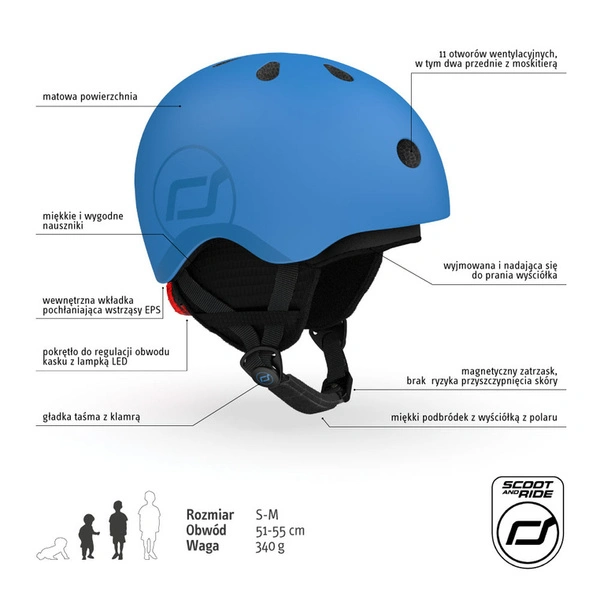 SCOOT AND RIDE kask narciarski S-M dla dzieci regulacja dziecięcy LED Ocean