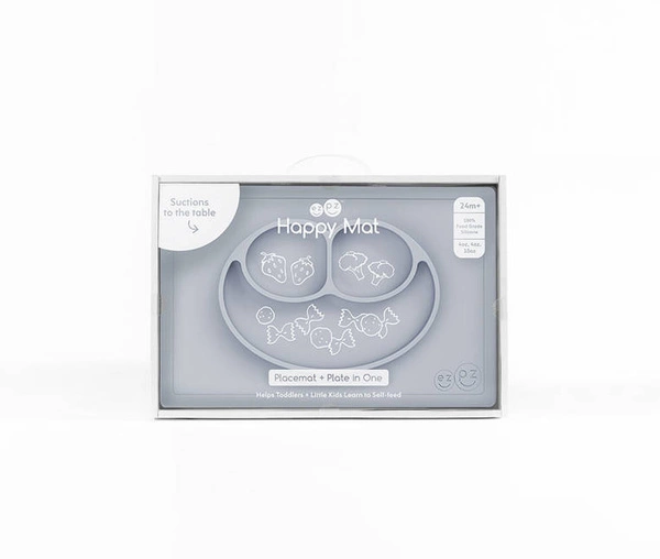 EZPZ - Silikonowy talerzyk z podkładką 2w1 Happy Mat pastelowa szarość