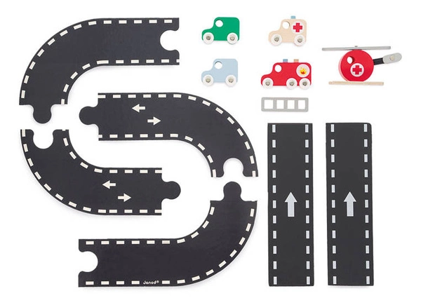 Janod - Drewniana remiza strażacka z 5 akcesoriami Bolid 2+