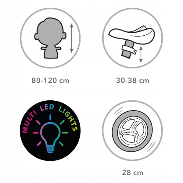 Kidwell Rebel LED Rowerek biegowy świecące koła LEKKI REGULOWANY do 25 kg