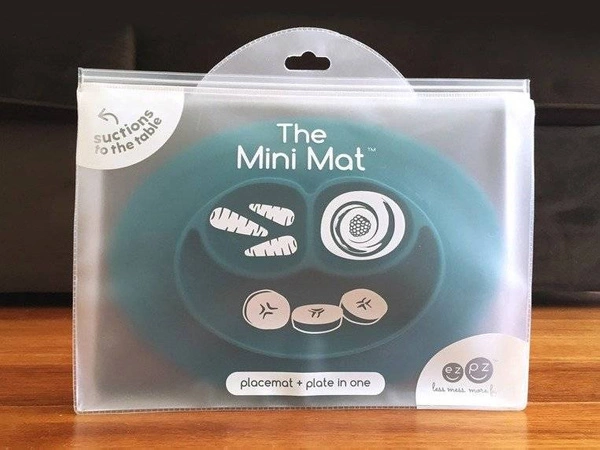 EZPZ - Silikonowy talerzyk z podkładką mały 2w1 Mini Mat niebieski