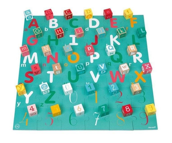 Janod - Drewniane klocki z puzzlami Kubix Litery i cyfry 40 elementów 2+