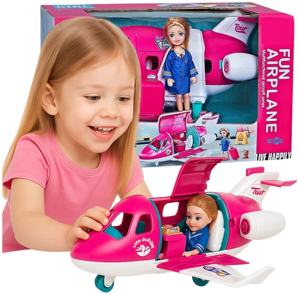 ARTYK LALKA z samolotem stewardessa piesek walizka otwierane drzwi samolotu