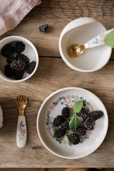 Elodie Details - Zestaw silikonowy - talerzyk i sztućce - Blue Garden