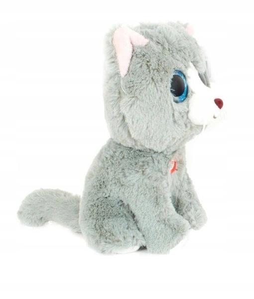 PLUSZOWY KOTEK błyszczące oczy SZARY 23CM DŹWIĘK