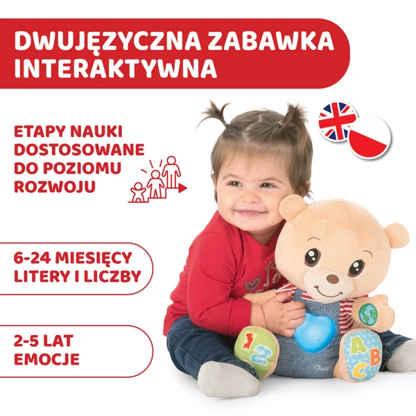 CHICCO TEDDY Miś okazujący uczucia dwujęzyczny 2W1