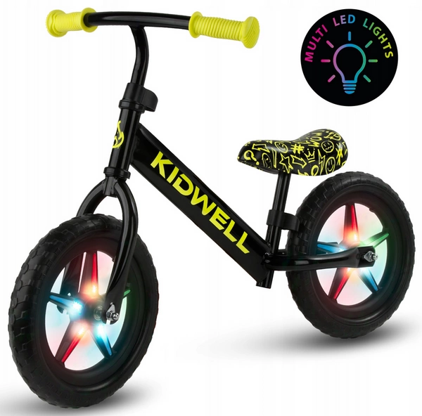 Kidwell Rebel LED Rowerek biegowy świecące koła LEKKI REGULOWANY do 25 kg