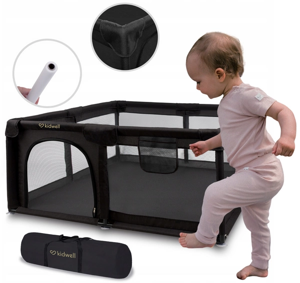 Duży kojec plac zabaw Kidwell FANKO black 134 x 134 cm kwadratowy