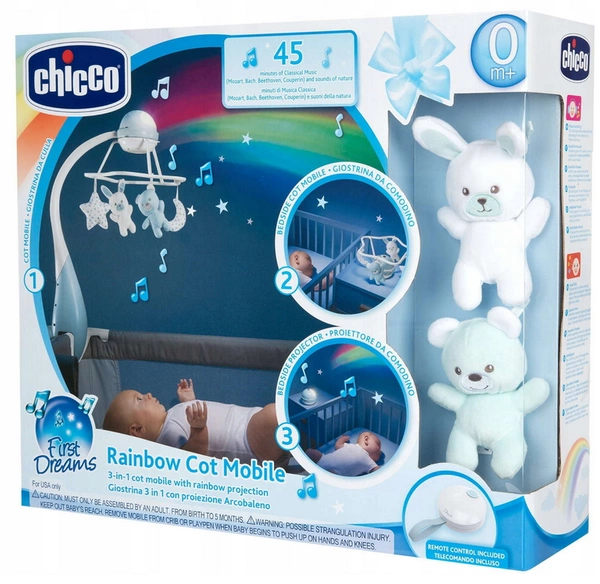 CHICCO GRAJĄCA karuzela do łóżeczka POZYTYWKA RAINBOW 3W1