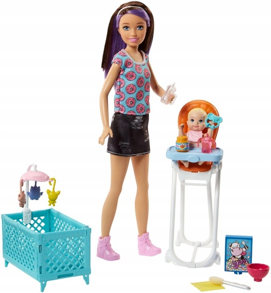 Barbie Skipper lalka Opiekunka zestaw z kołyską