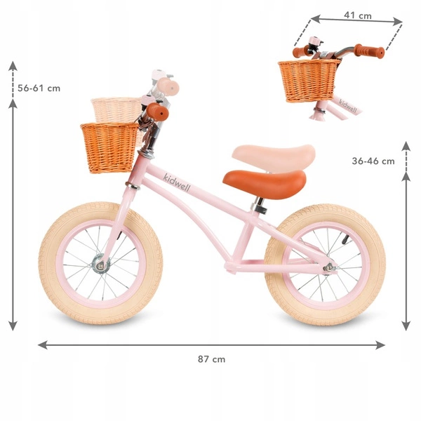 Kidwell Classy rowerek biegowy lekki z koszykiem pompowane koła