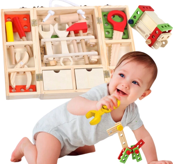 Drewniana SKRZYNKA Z NARZĘDZIAMI Zestaw dla dzieci