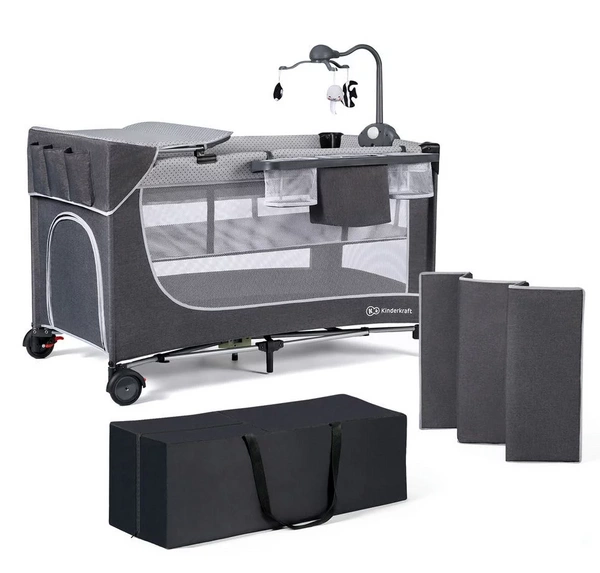 Kinderkraft LEODY Łóżeczko turystyczne dwupoziomowe składane + AKCESORIA