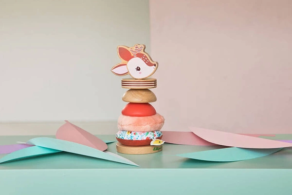 LILLIPUTIENS Drewniana układanka piramida z miękkimi elementami Sarenka Stella 12 m+