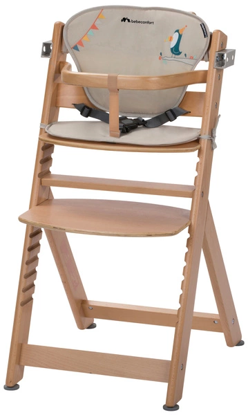 Bebe Confort TIMBA KRZESEŁKO DO KARMIENIA DREWNIANE Natural Wood z wkładką Happy Day